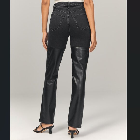 Abercrombie Women's Mixed Fabric Ultra High Rise 90s Straight Jean 14/33 Black - Picture 3 of 12